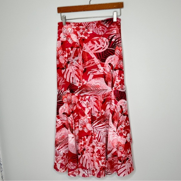 White House Black Market Size 2 Tropical‎ Wave Mesh MIDI Wrap Skirt NWT $120 - Picture 12 of 14